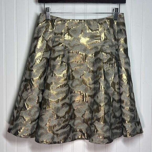 The Limited Pleated Metallic Gold Gray Skirt Zipper A Line XS Camo Print Party - Picture 3 of 12